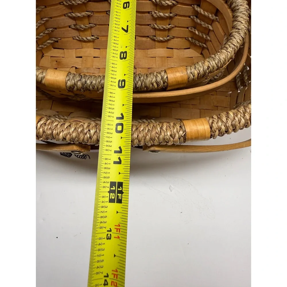 Set of 2 Woven Wood Apple Baskets Rustic Farmhouse Decor with Rope Accents